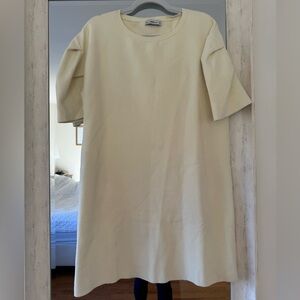 Zara Light Yellow Knit Puff Sleeve Sweater Mini Dress Size Medium